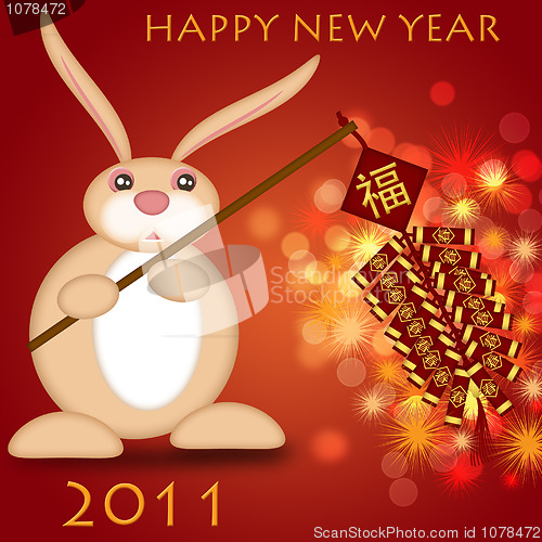 Image of Happy Chinese New Year 2011 Rabbit Holding Firecrackers