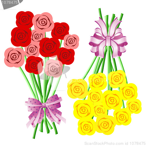 Image of Bouquets of Roses with Bows and Ribbons