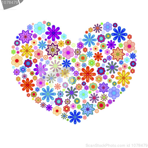Image of Happy Valentines Day Heart with Colorful Flowers