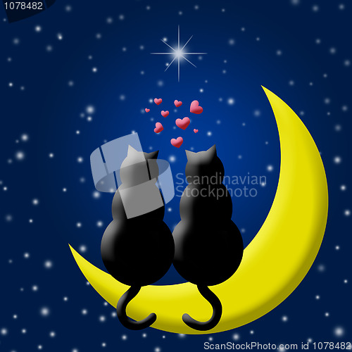 Image of Happy Valentines Day Cats in Love Sitting on Moon