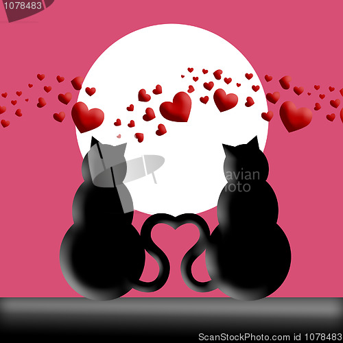 Image of Happy Valentines Day Cats in Love Silhouette