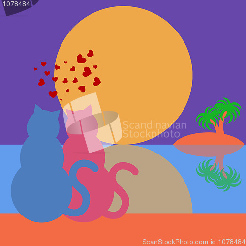 Image of Happy Valentines Day Cats in Love Silhouette Tropical