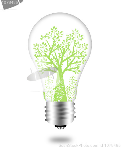 Image of Eco Friendly Bulb with Green Tree and Leaves