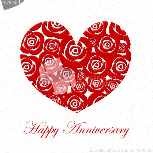 Image of Happy Anniversary Day Heart with Red Roses