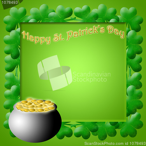 Image of Happy St Patricks Day Pot of Gold Shamrock Leaves