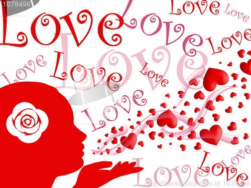 Image of Woman Blowing Kisses of Hearts and Love