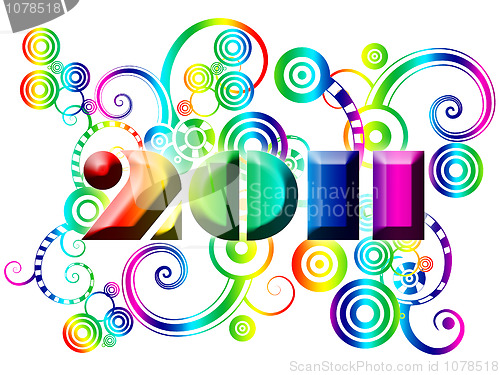 Image of Happy New Year 2011 with Colorful Swirls and Circles