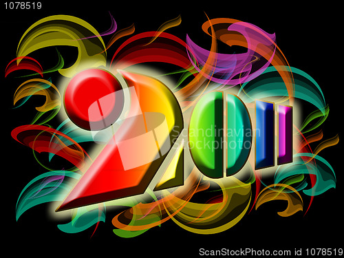 Image of Happy New Year 2011 with Colorful Swirls and Flames