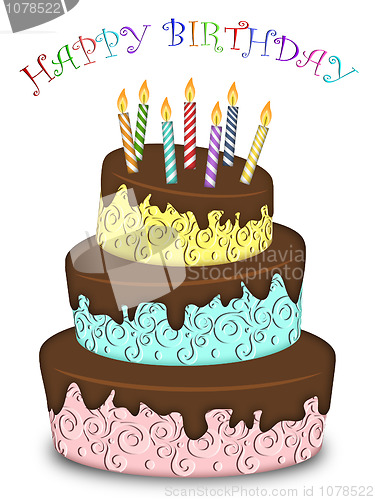 Image of Happy Birthday Three Layer Funny Cake with Candles