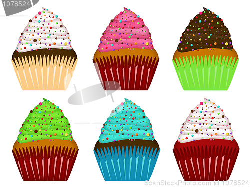 Image of Colorful Cupcakes with Frosting and Chocolate Chips
