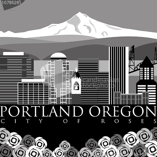 Image of Portland Downtown Skyline with Mount Hood and River