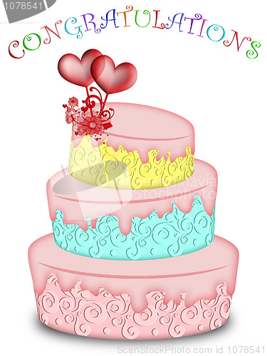 Image of Wedding Cake Tree Tiered with Hearts and Flowers