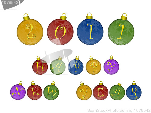 Image of Happy New Year 2011 on Colorful Ornaments