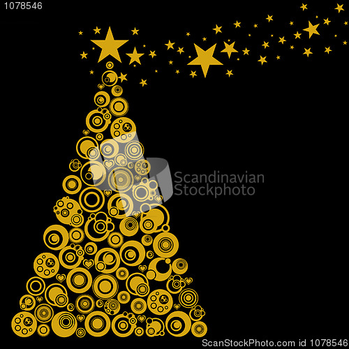 Image of Abstract Christmas Tree with Circles Stars and Hearts