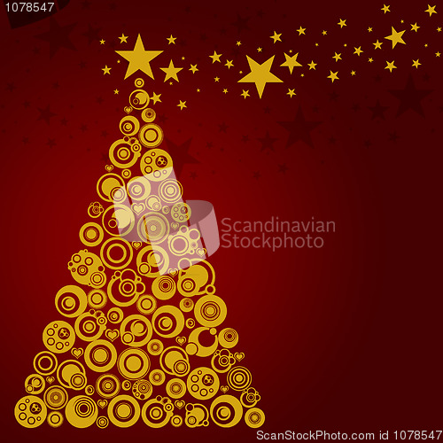 Image of Abstract Christmas Tree with Circles Stars and Hearts