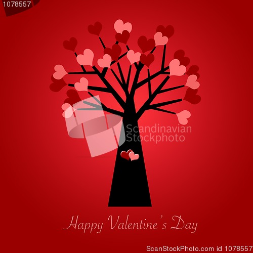 Image of Valentines Day Tree with Red and Pink Hearts Red