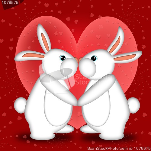 Image of Valentines Day White Bunny Rabbits Kissing