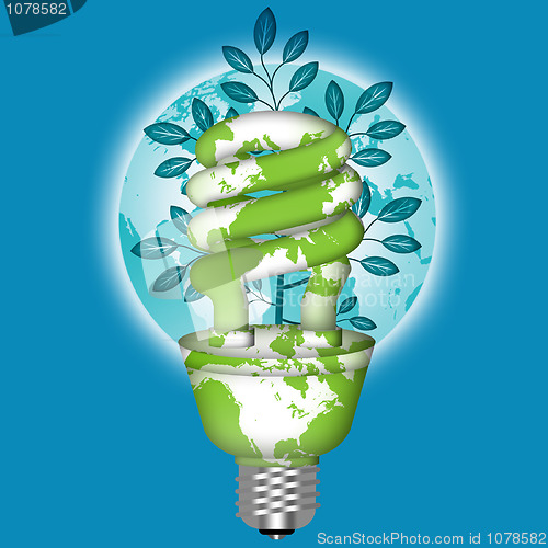 Image of Energy Saving Eco Lightbulb with World Globe