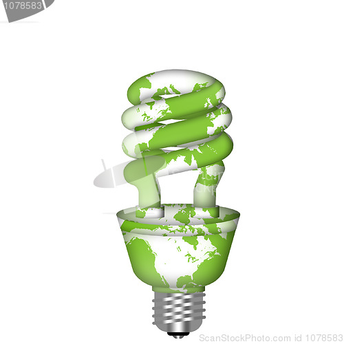 Image of Energy Saving Eco Lightbulb with World Map