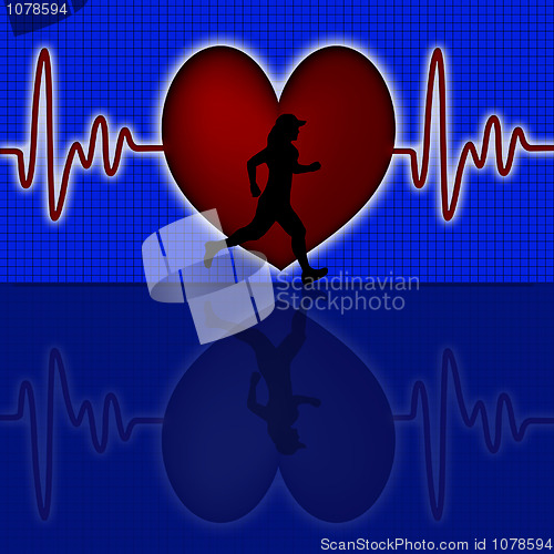 Image of Female Runner Silhouette with Red Heart Beat Graph