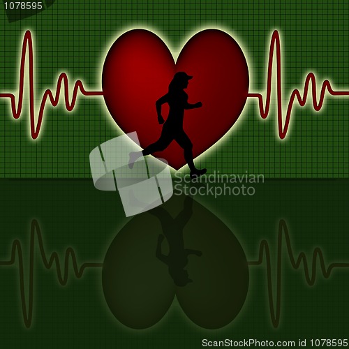 Image of Female Runner Silhouette with Red Heart Beat Graph