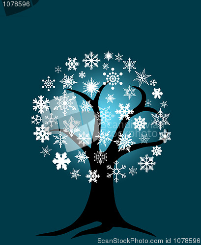 Image of Winter Tree with Snowflakes
