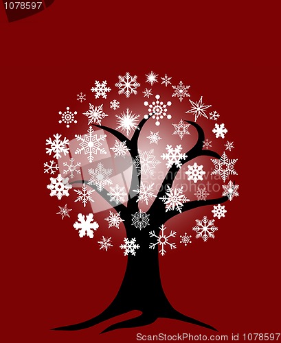 Image of Winter Tree with Snowflakes