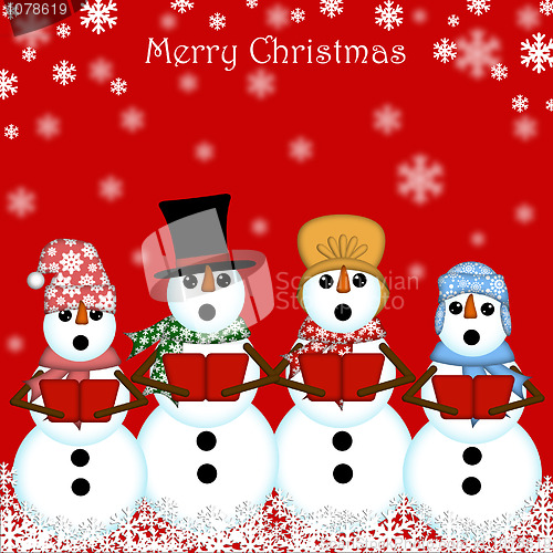 Image of Christmas Snowman Carolers Singing Red