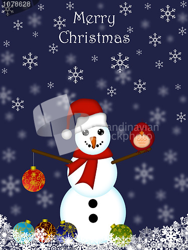 Image of Christmas Snowman Hanging Ornament and Red Cardinal Bird