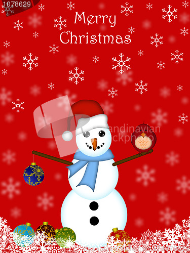 Image of Christmas Snowman Hanging Ornament and Red Cardinal Bird