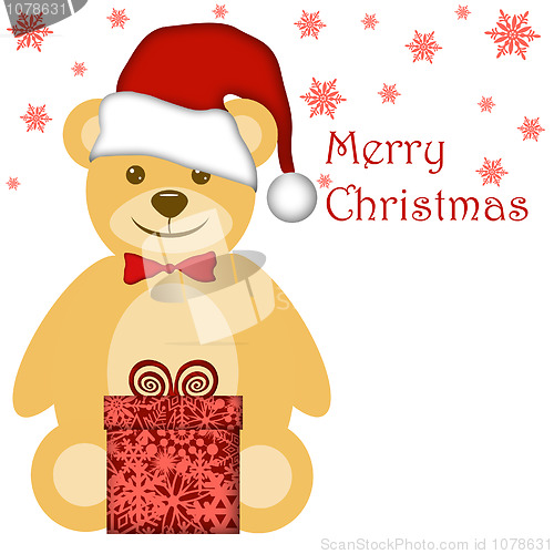 Image of Christmas Teddy Bear with Red Santa Hat