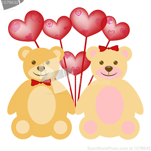 Image of Valentine's Day Teddy Bear Couple with Red Balloons