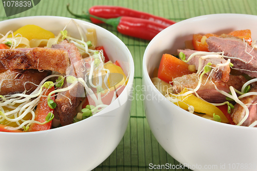 Image of Duck breast with fried noodles