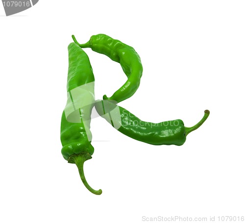 Image of Letter R composed of green peppers