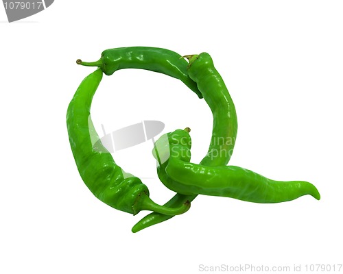 Image of Letter Q composed of green peppers