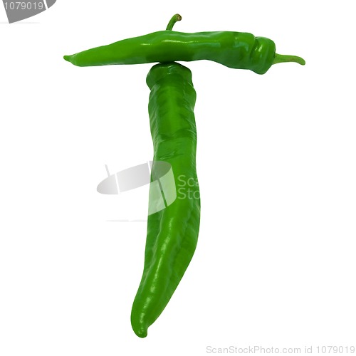 Image of Letter T composed of green peppers
