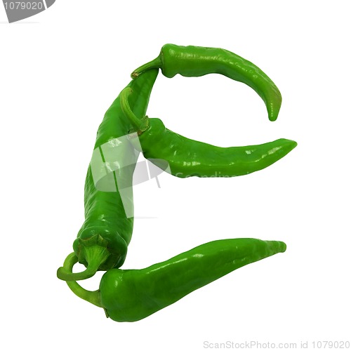 Image of Letter E composed of green peppers