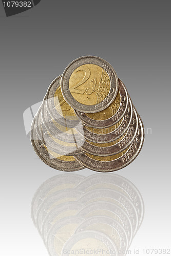 Image of Euro coins and reflection 