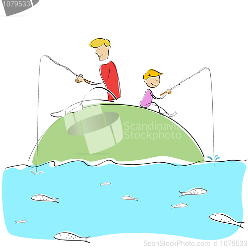 Image of father and son fishing