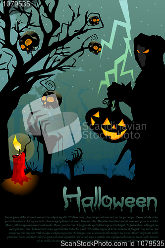 Image of ghost with jack lantern in halloween night