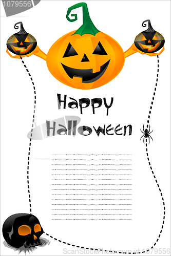 Image of halloween card with pumpkin and skull