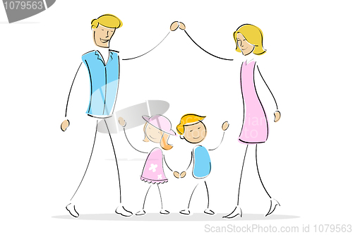 Image of family forming shape of home