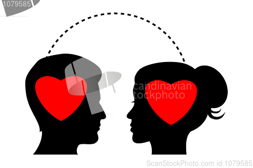 Image of silhouette with hearts in their mind