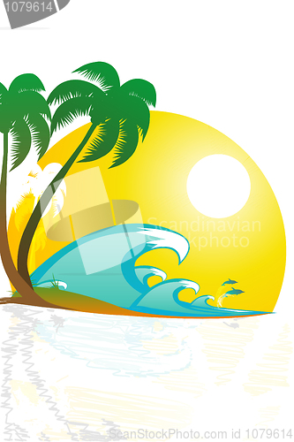 Image of 5 Abillustration of tropical landscape with beach with palm tree