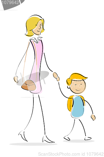 Image of mother and son going to school