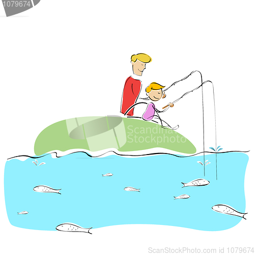 Image of father and son fishing together