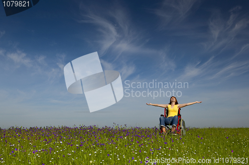 Image of Handicapped woman on wheelchair