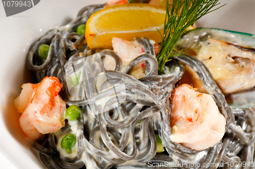 Image of seafood black spaghetti
