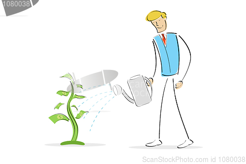 Image of man watering money plant