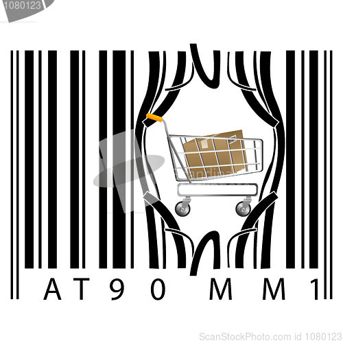 Image of shopping cart coming out of barcode